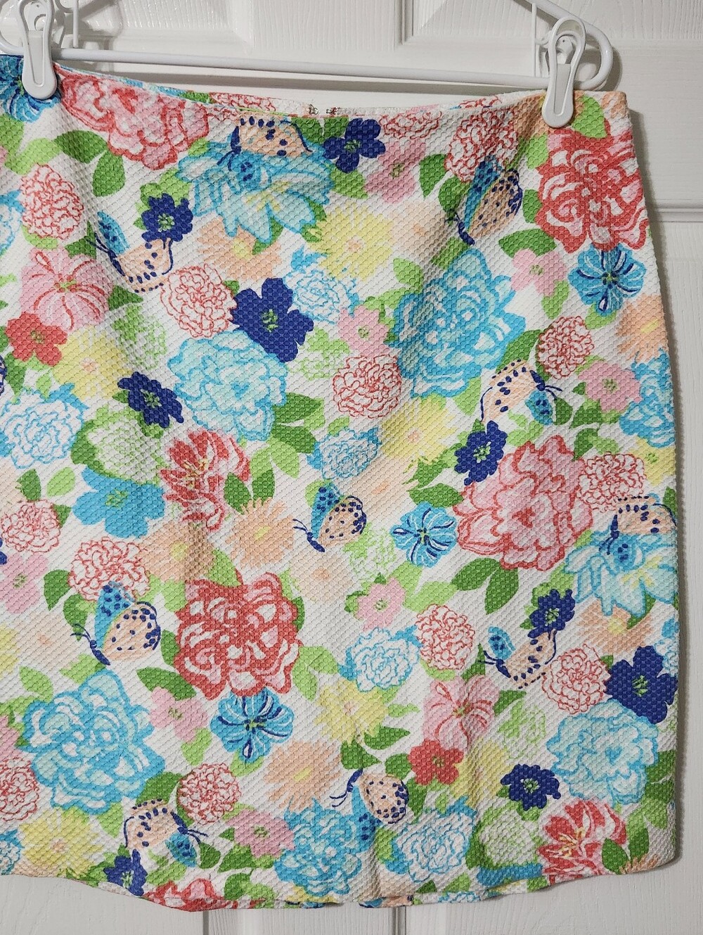 Talbots Floral Textured Midi Skirt in Blue, Pink, Green and White, Size 14